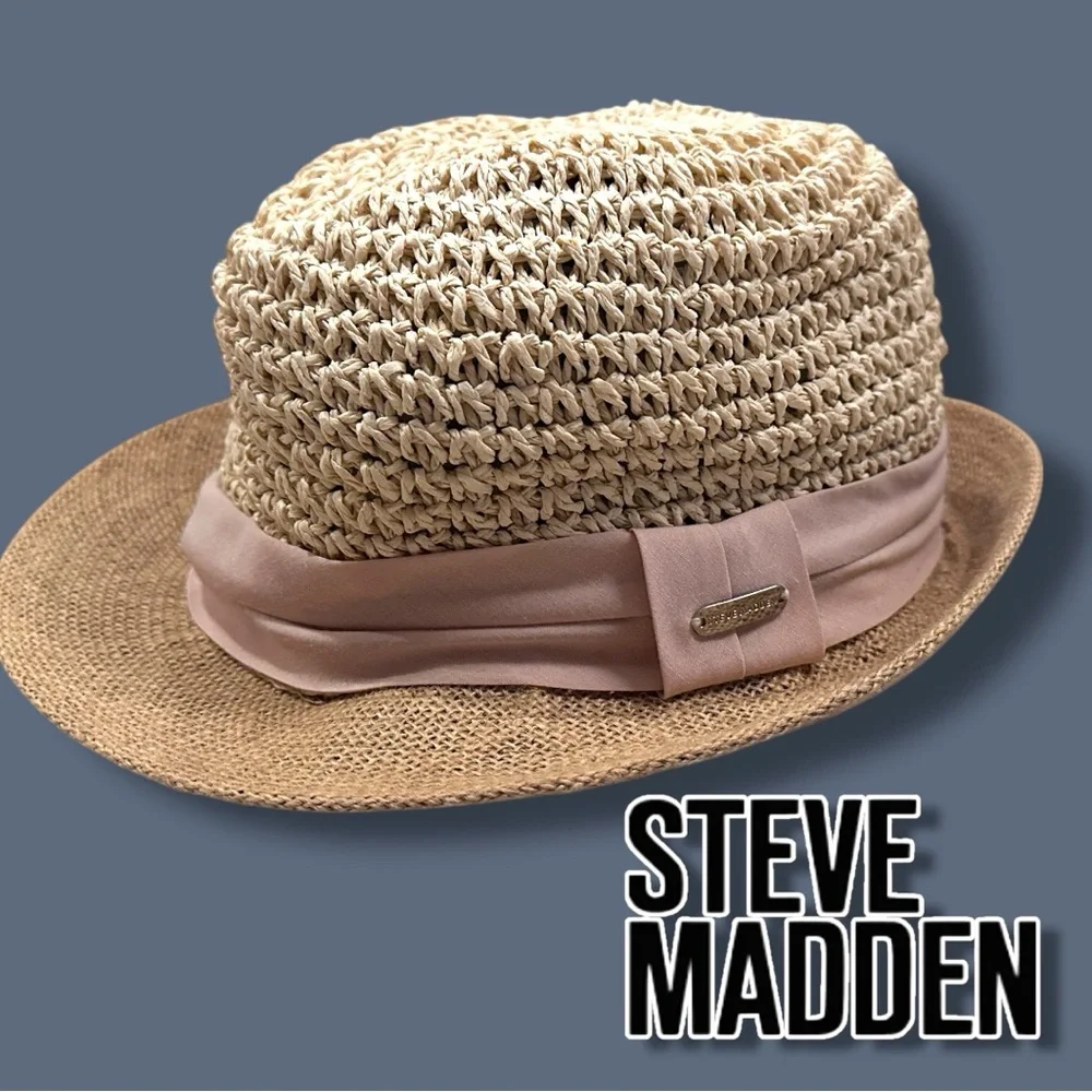 EUC Steve Madden Woven Flip Brim Fedora in Cream & Soft Pink. Size OS ๐ - Picture 1 of 10